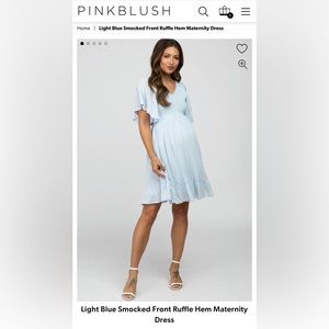 SOLD: PinkBlush Light Blue Smocked Ruffle Hem Maternity Dress